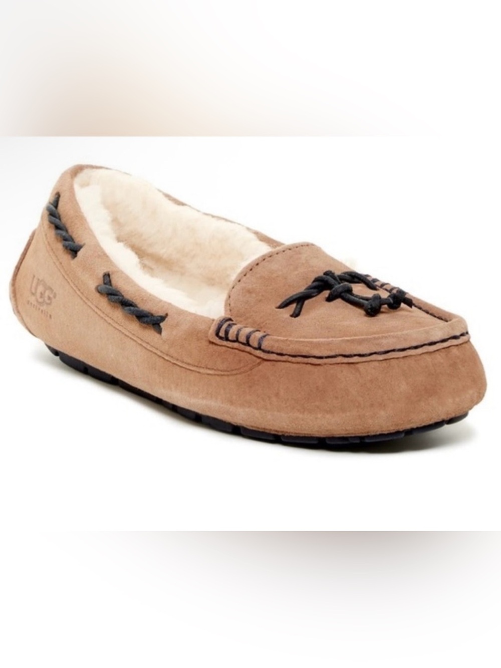 UGG Brett Chestnut Shearling Moccasin Slippers Bow Women's Size 12